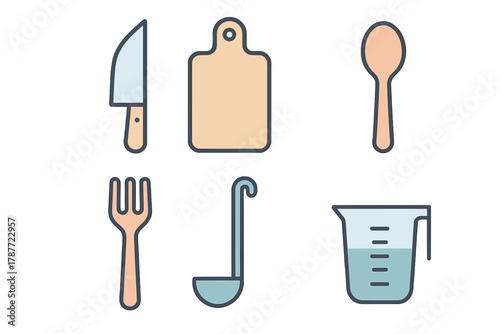 Collection of essential kitchen utensils and cooking tools symbols