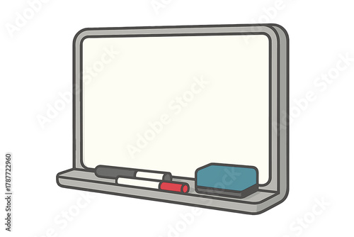 Blank whiteboard with dry erase markers and eraser on tray