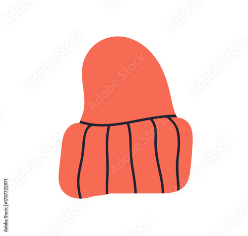 Beanie hat, warm woolen head wear for cold winter season. Wool clothing, headwear accessory with fold, turned-up hem. Slouchy headdress. Flat vector illustration isolated on white background
