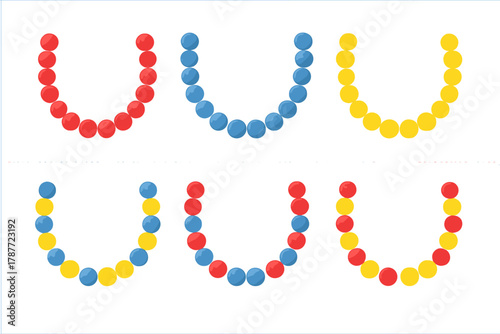 Colorful beads forming U shape patterns for early childhood education