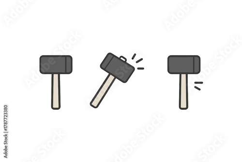 Sledgehammer icon set illustrating various impact and resting states