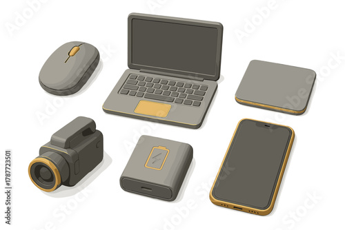 Modern portable electronic gadgets and accessories assortment