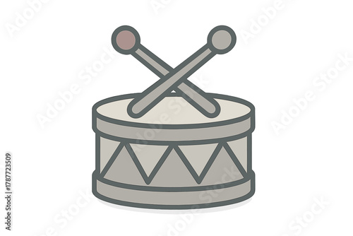 Toy drum with crossed sticks simple graphic icon