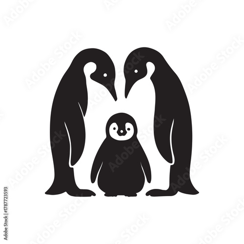 Penguin Family Love An Illustration of Parental Care in Nature's Embrace