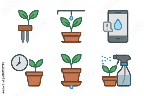Icons for smart plant care and automated watering systems