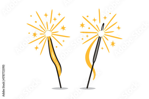 Two sparkling firework sparklers with golden light bursts