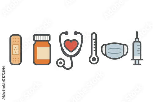 Collection of essential medical and healthcare symbols for clinical use