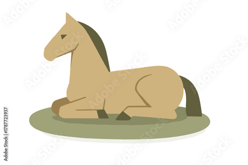 Stylized paper cut horse resting on green ground