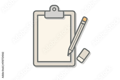 Clipboard with blank paper pencil and eraser simple graphic icon
