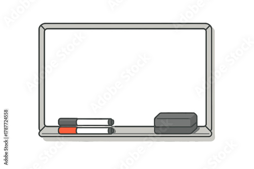 Blank whiteboard with dry erase markers and eraser on tray