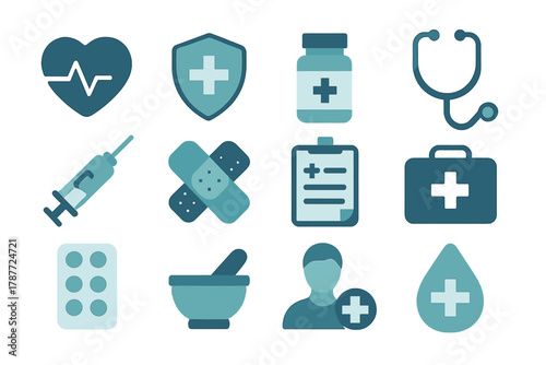 Collection of medical and healthcare symbols featuring cross emblems