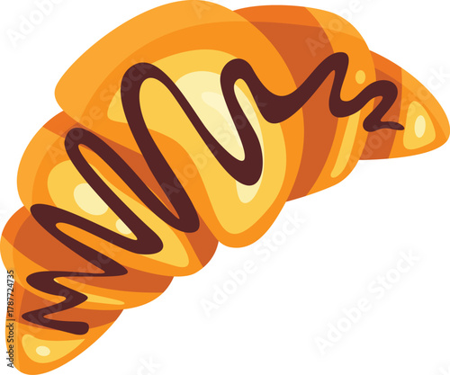 Delicious Croissant Drizzled with Rich Chocolate Sauce