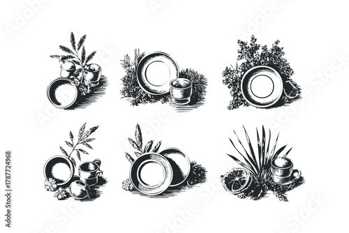 Tableware compositions with plants and fruits