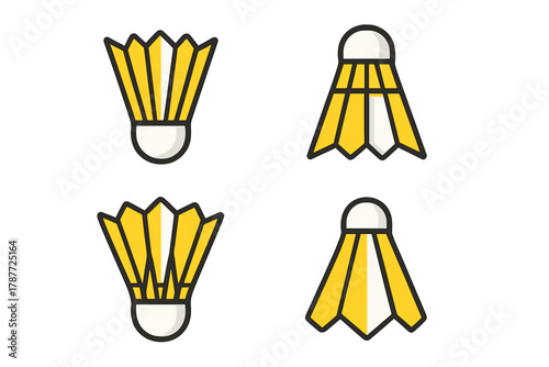 Four yellow and white shuttlecock icons for badminton sport equipment