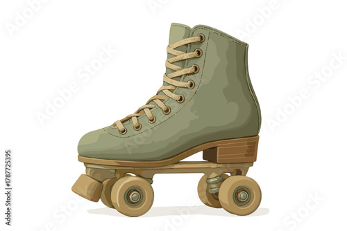 Retro quad roller skate boot with tan laces and wheels