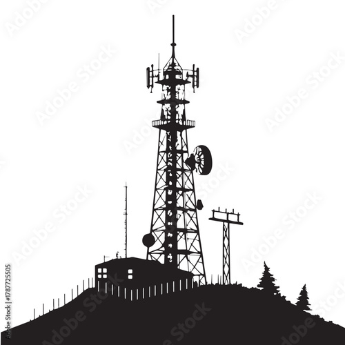 Black tele communications Silhouette Vector, High Quality Illustration on White Background