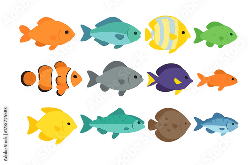 Assortment of vibrant tropical and freshwater fish symbols