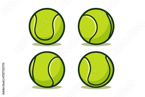 Four bright green tennis balls icons with dark outline