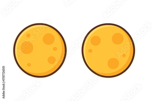 Two cartoon yellow moon icons with craters isolated on white background