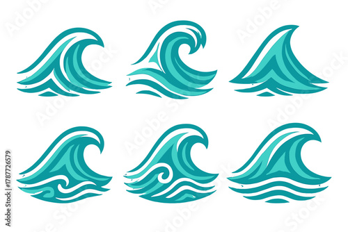 Stylized ocean wave icons in vibrant turquoise shades