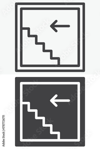 Evacuation stairs pointer vector icon set in line and solid different style