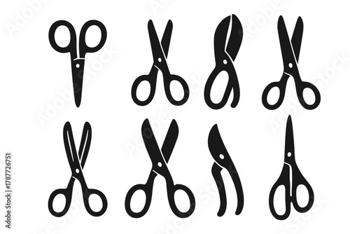 Assortment of black silhouette icons for various scissors and pruning shears