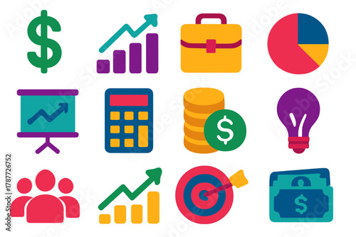 Financial planning and business growth icons for investment strategy and success