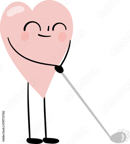 illustration of heart character play a golf