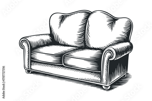 Engraving style sofa on a white background