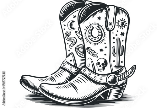 Western Cowboy Boots With Southwestern Symbols
