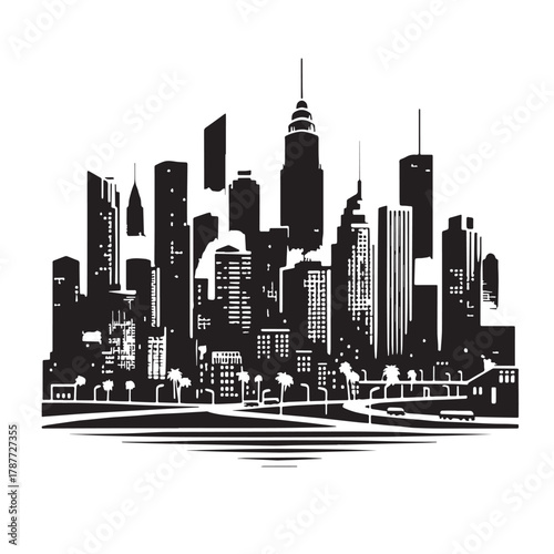 Black City Silhouette Vector, High Quality Illustration on White Background