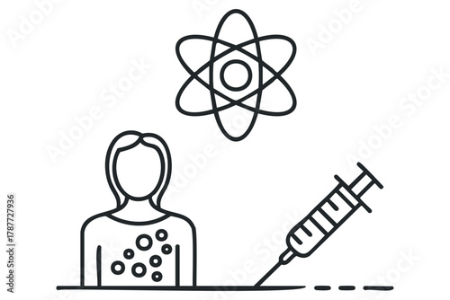 Medical research syringe and atom symbol over person