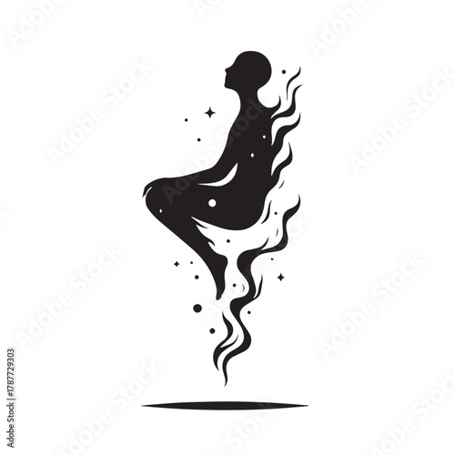 Black Floating spirit Silhouette Vector, High Quality Illustration on White Background