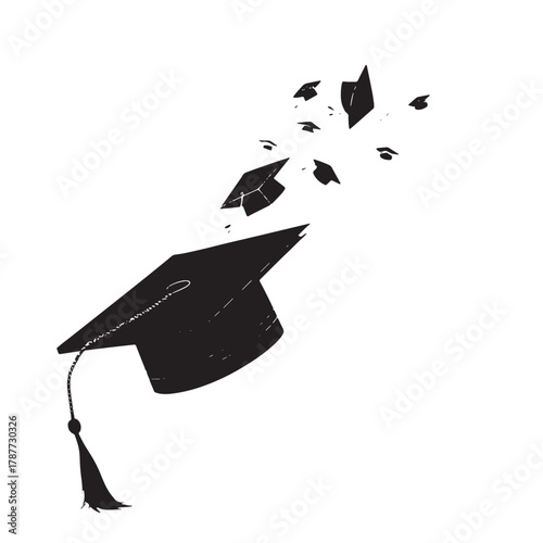 Black Graduation Cap Silhouette Vector, High Quality Illustration on White Background