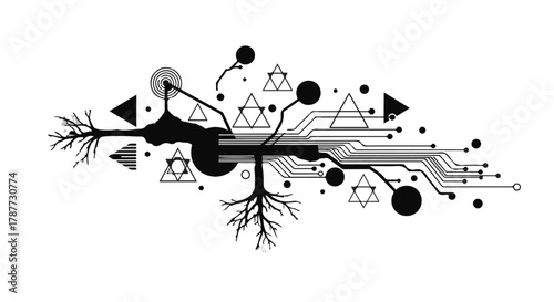 Abstract representation of a neural network merging organic growth with digital pathways.