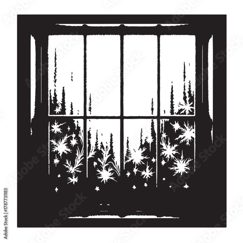 Black Frosty window pane Silhouette Vector, High Quality Illustration on White Background