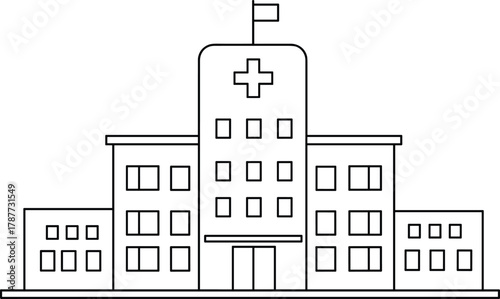 PrintHospital building outline illustration, medical center architecture, healthcare facility design, emergency clinic structure, modern hospital concept, health and medical infrastructure
