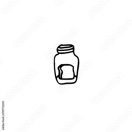 Simple Bottle gift doodle containing bread in Minimalist Line Style can be used for key chain design – Abstract Container Icon