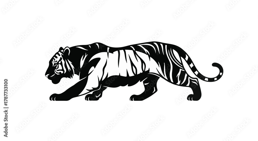 Fototapeta premium Majestic tiger prowling with powerful grace and striking stripes