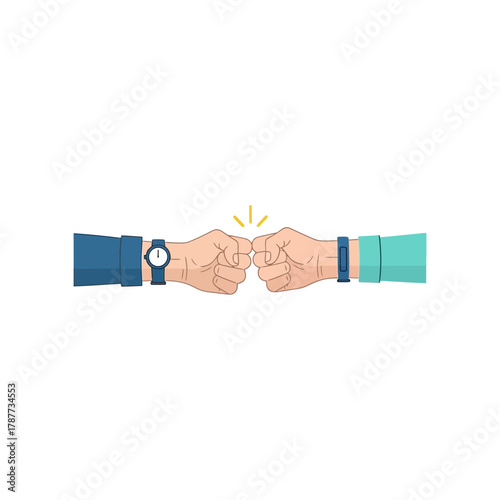 Two fists bumping together one arm wearing a watch teamwork concept.