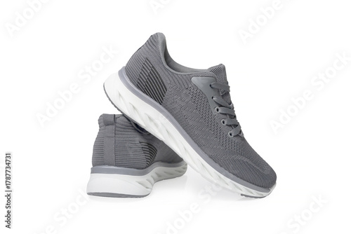 Gray Knit Athletic Sneakers Isolated on White Background - isolated
