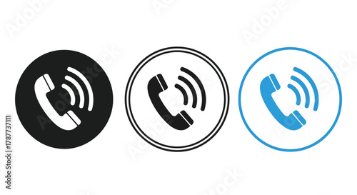 Vector art of phone icon set, featuring call symbols in black and blue, perfect for communication and contact designs