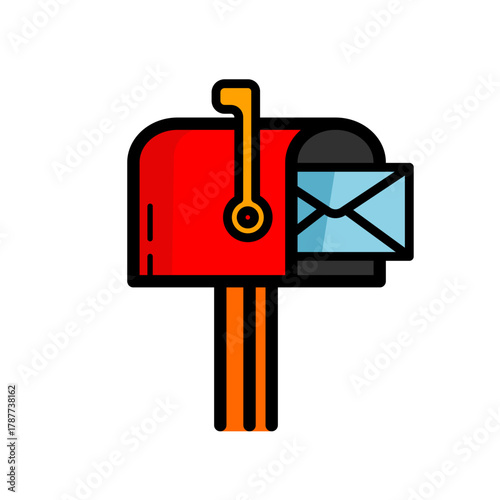 Red mailbox with letter, color vector icon
