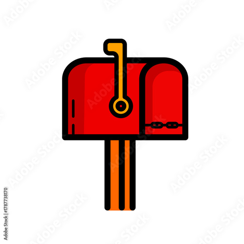 Red traditional mailbox post, color vector icon