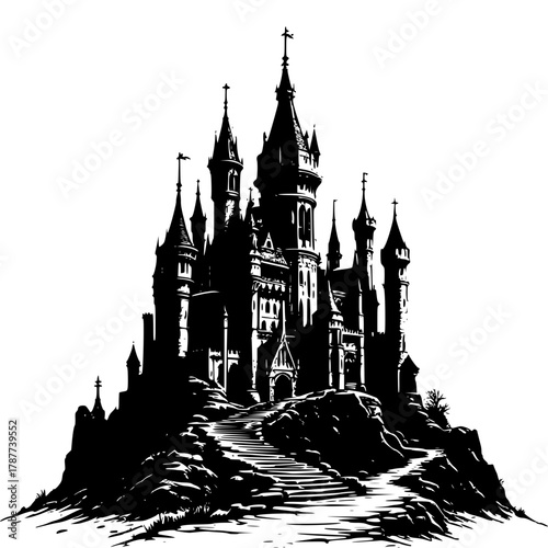 Castle Silhouette: A majestic castle, silhouetted against a plain background, stands as a testament to history and grandeur.
