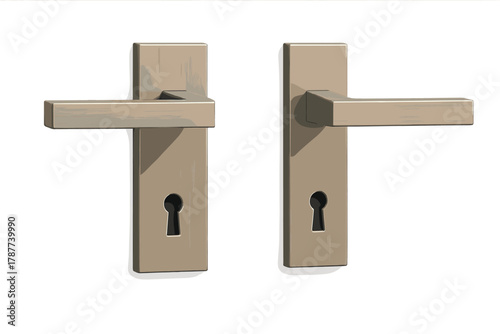 Contemporary brushed metal door handles with keyhole escutcheons