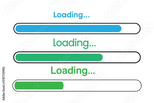 Blue and Green Loading Progress Bars. Loading symbol load bar icon set. Vector Illustration eps 10