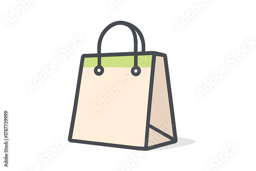 Simple paper shopping bag icon with handles and light green accent
