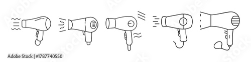 Hair dryer line art set for styling and personal care collection