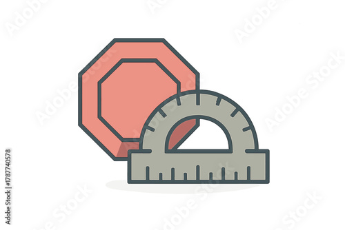 Geometric shapes with protractor measuring tool icon